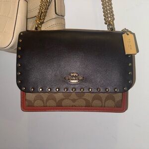 Coach Black and Brown Crossbody Bag with Gold Accents